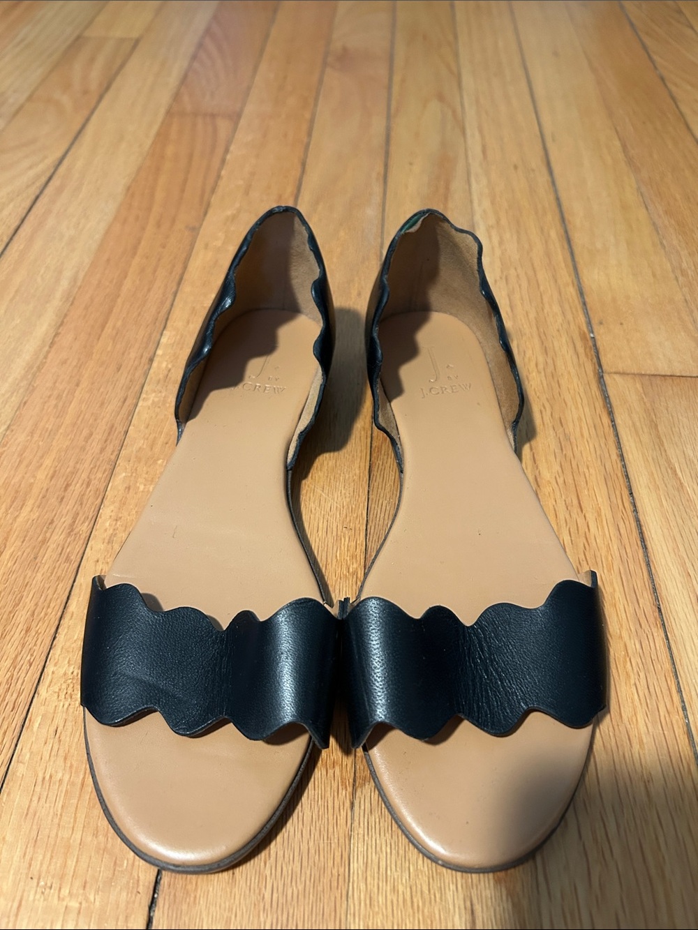 J. Crew Black Scalloped Leather D'Orsay Flats